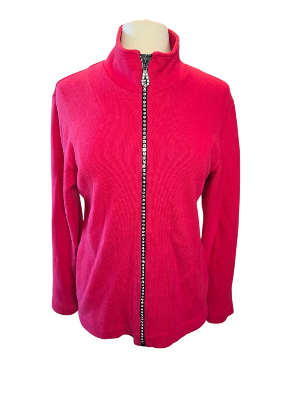 Christine Alexander Red Rhinestone Zip Sweater Size Small Cotton